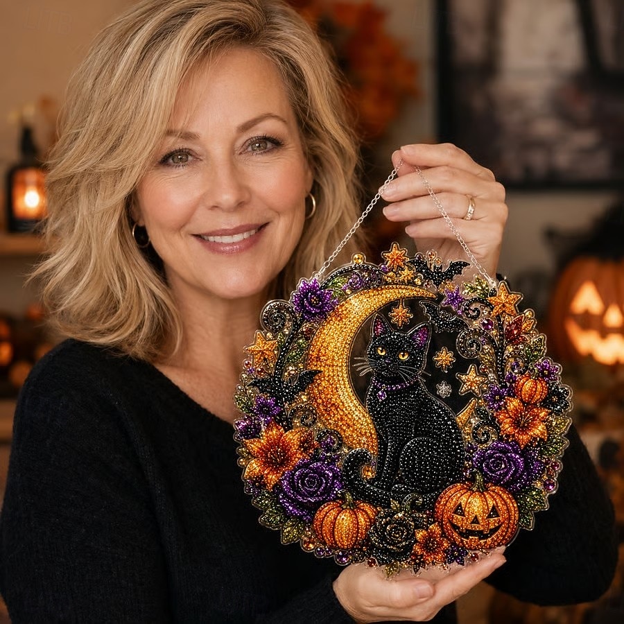 Halloween Black Cat Moon Diamond Art Hanging Ornament Kit, DIY Diamond Painting Craft for Adults and Kids, Relaxing Handmade Wall Window Decor, Fall Holiday Party Decoration Gift 2026 - €21.99 –P4