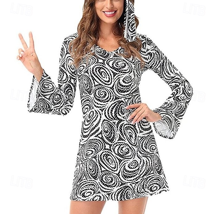 Rétro Vintage Hippie Années 1970 Robe Manches Evasées Hippie Géométrique Déguisement Femmes Mascarade Soirée & Fête Défilé de la Fierté Mois des Fiertés Adulte Robe de 2026 ? $30.99 –P7