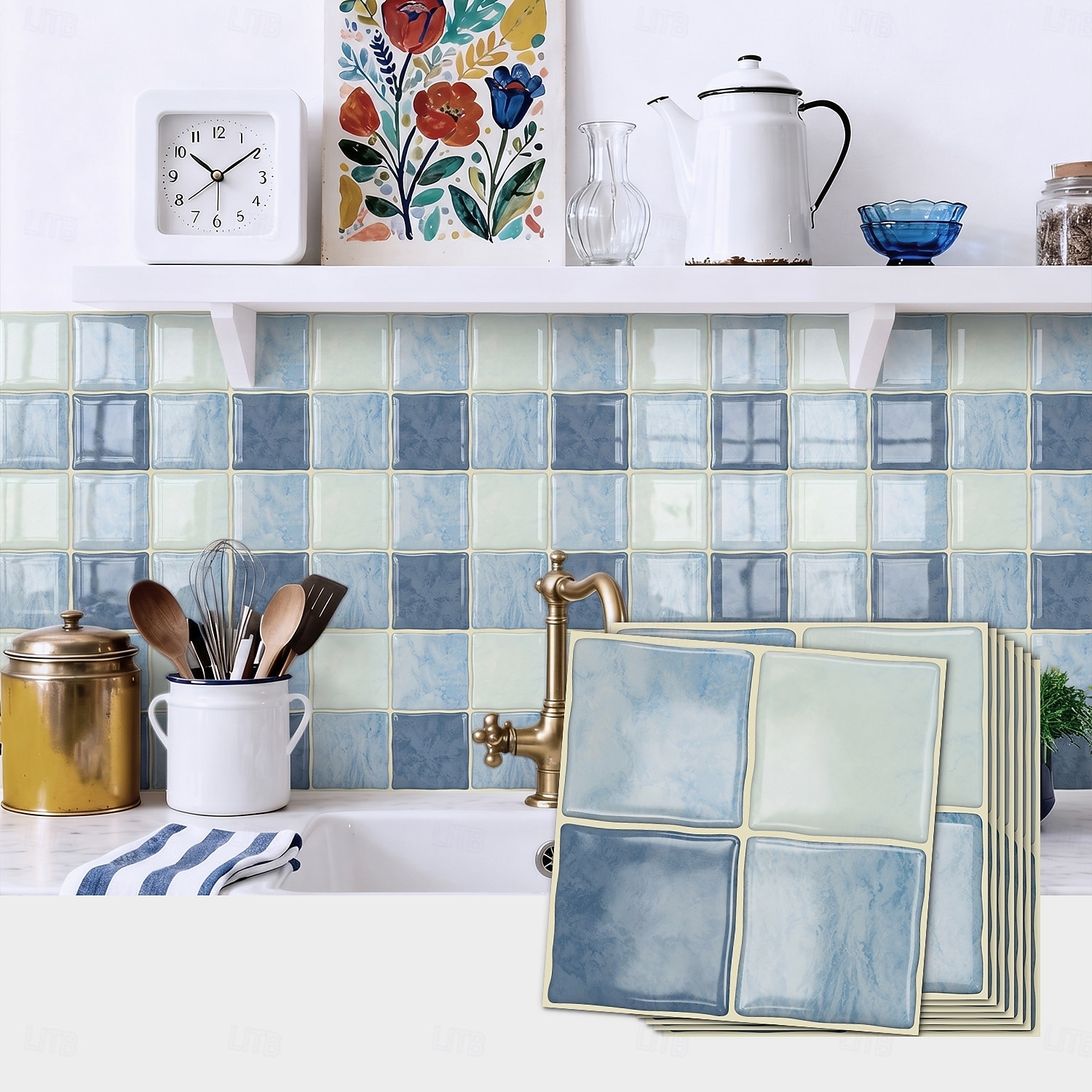 24 adhesivos 3D para azulejos de pared, adhesivos autoadhesivos para salpicaderos con efecto de azulejo y patrón a cuadros, paneles de pared impermeables y removibles para cocina, dormitorio, sala de 2026 - $52.99 –P5