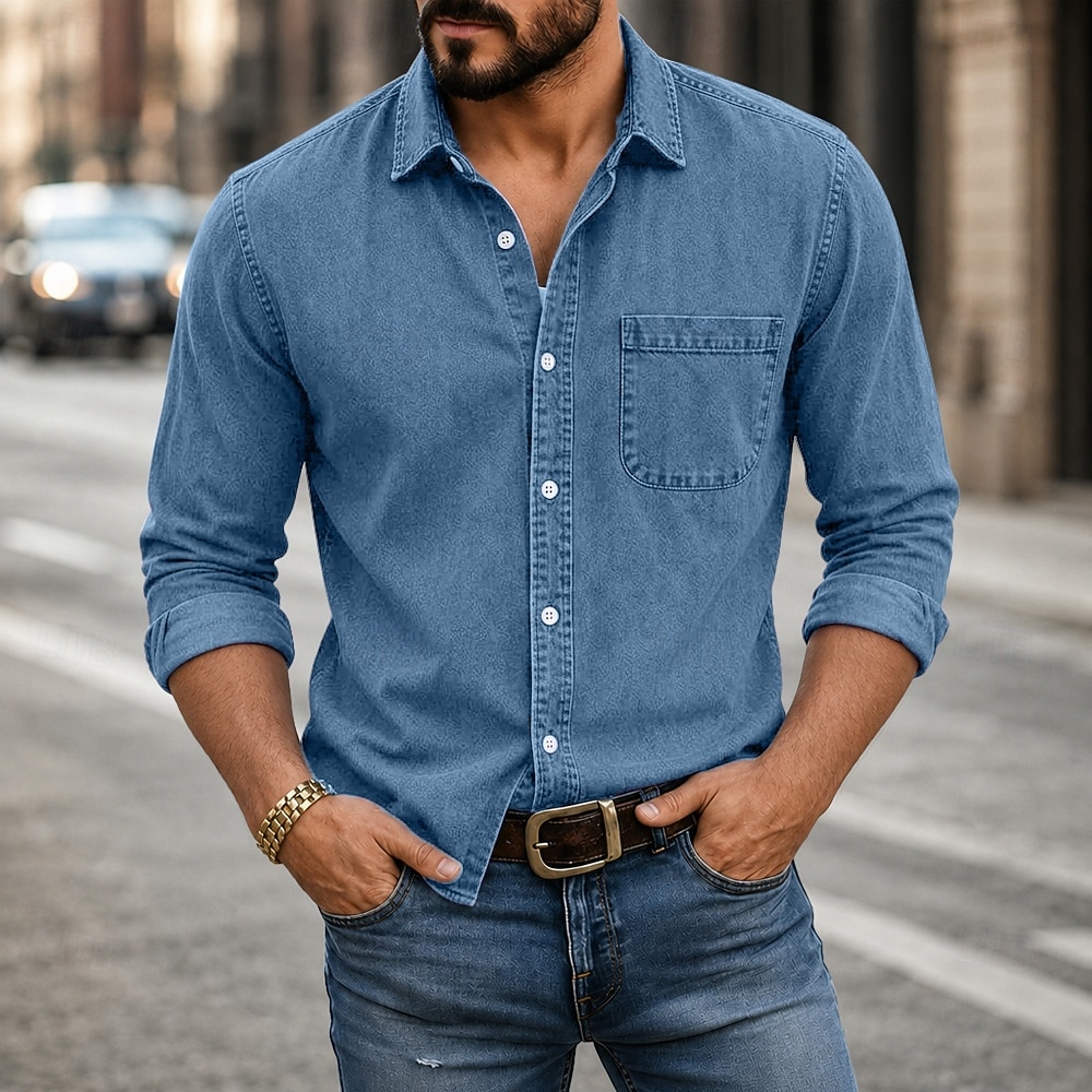 Masculino Camisa Social Camisa casual Tingimento em peça Camisa Acid Wash Preto Vinho Azul Marinha Roxo Verde Manga Longa Tecido Colarinho de Camisa Casual Diário Botão para baixo Roupa Algodão de 2026 por $31.99 –P13