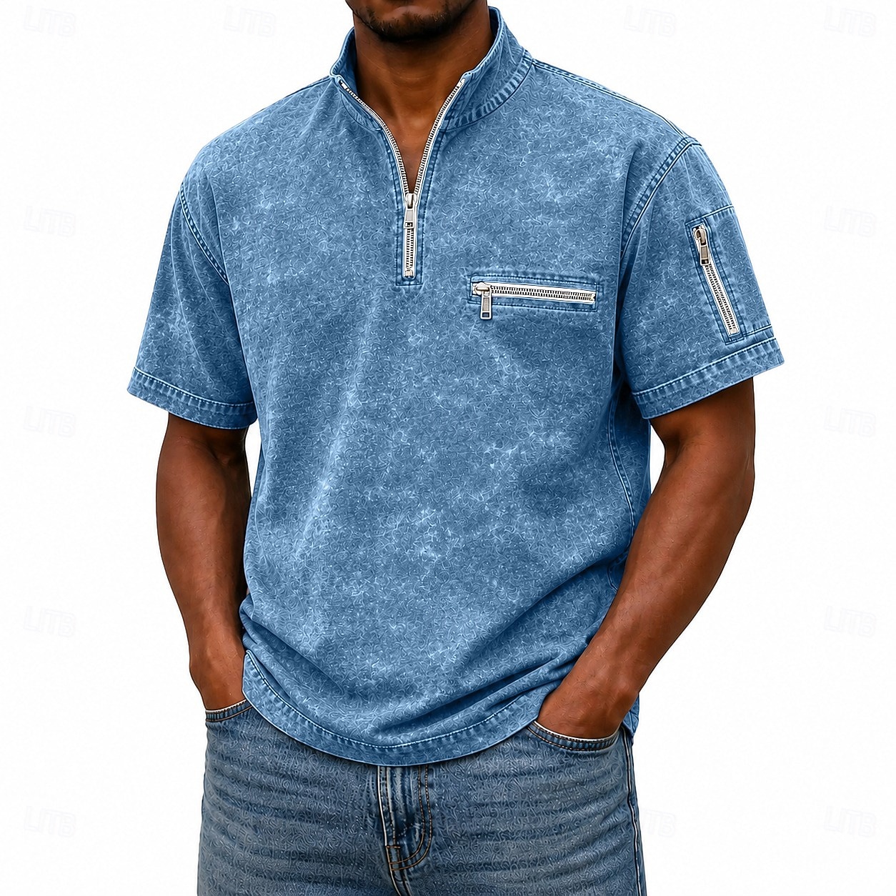 Camisas Polo Masculinas SoftFade™ Camisa Lavagem Ácida Casual Trabalho Gola Polo Zíper Quarto Curta Moda Básica Cor Sólida Com Zíper e Bolso Primavera Verão Azul Violeta Azul Marinho Verde de 2026 por $32.99 –P7