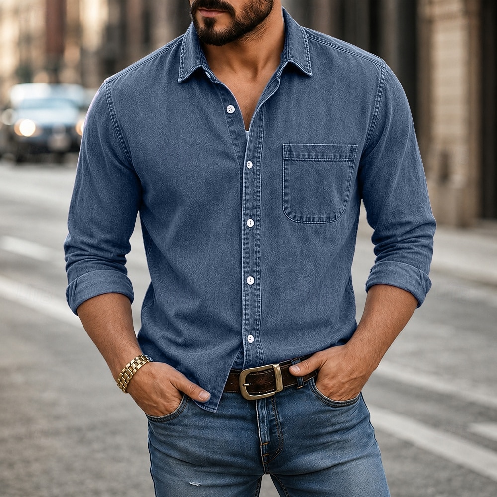 Masculino Camisa Social Camisa casual Tingimento em peça Camisa Acid Wash Preto Vinho Azul Marinha Roxo Verde Manga Longa Tecido Colarinho de Camisa Casual Diário Botão para baixo Roupa Algodão de 2026 por $31.99 –P6