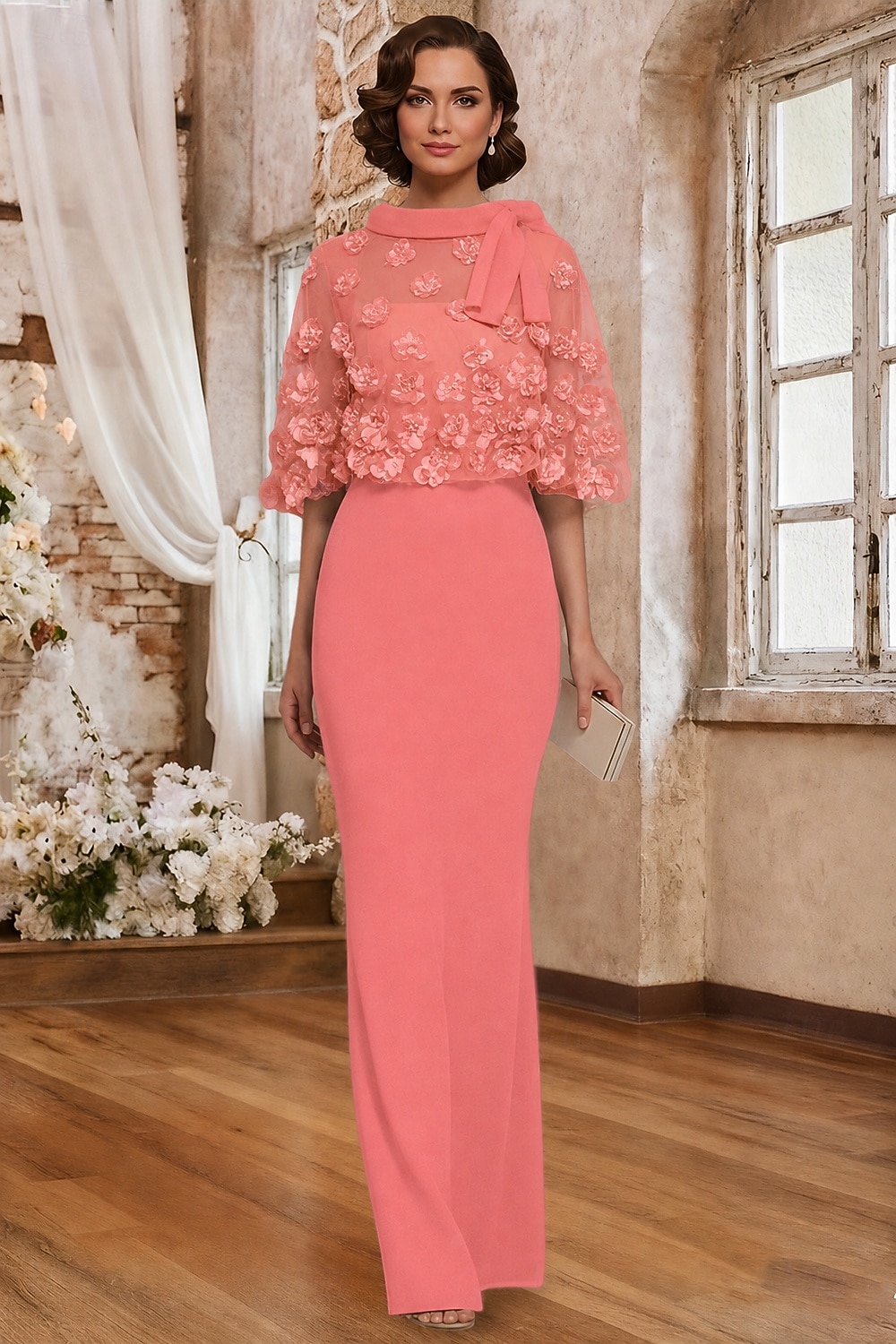 Due Pezzi Lunghezza al pavimento Vestito da Festa Abito da Cocktail Abito da invitata a nozze Abito da cerimonia per signora Manica Corta Mezza Manica Girocollo Scollo Tondo Elegante Formale Ospite del 2026 a $95.99 –P4
