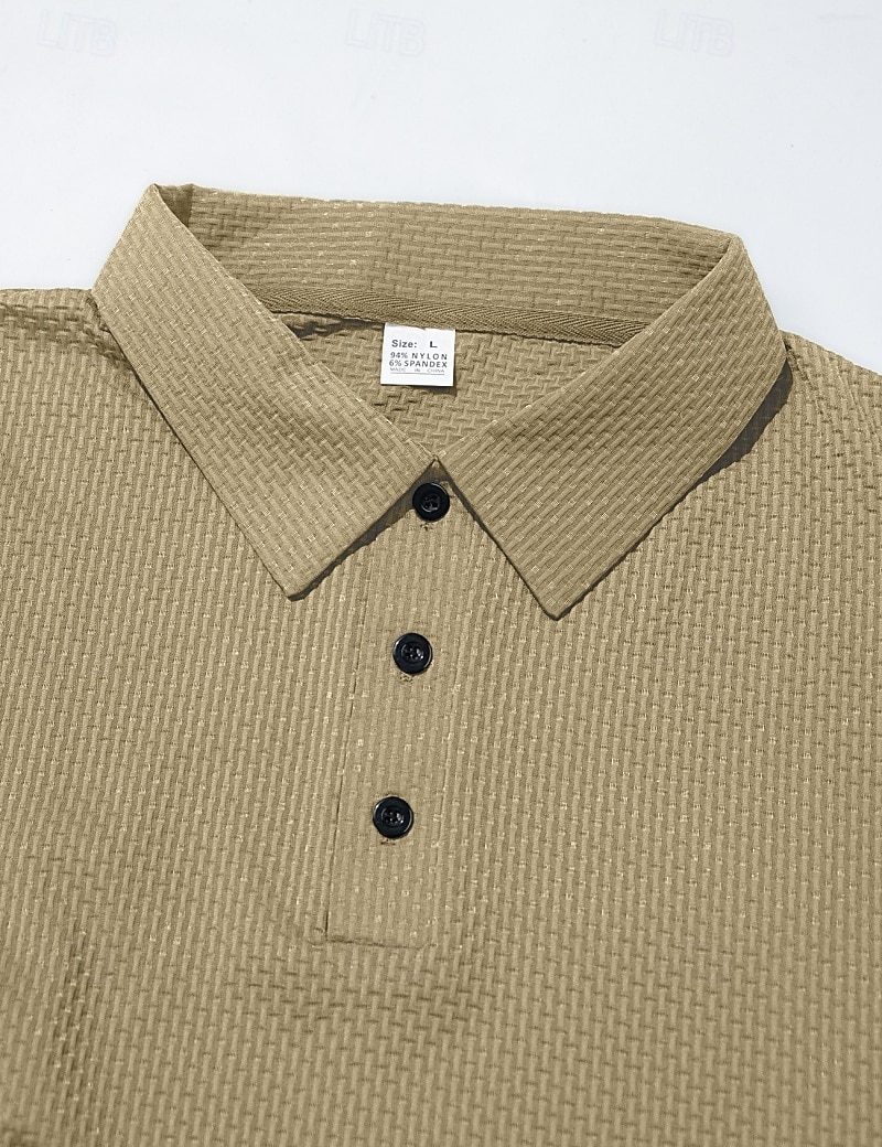 Herren Poloshirts Polohemd aus Eisseide-Seersucker Lässig Straße Revers Kurzarm Basic Modern Einfach Jacquard Leicht Sommer Frühling Blau Weiß Schwarz Khaki Armeegrün Poloshirts 2026 - $21.99 –P12