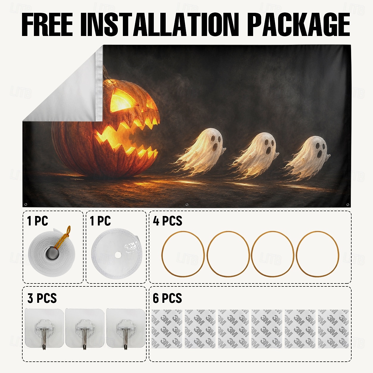 Décoration de porte de garage pour Halloween, grand décor extérieur avec citrouille-lanterne, fantômes à la poursuite d'une maison hantée, bannière pour jardin ou porche. de 2026 ? $42.99 –P5