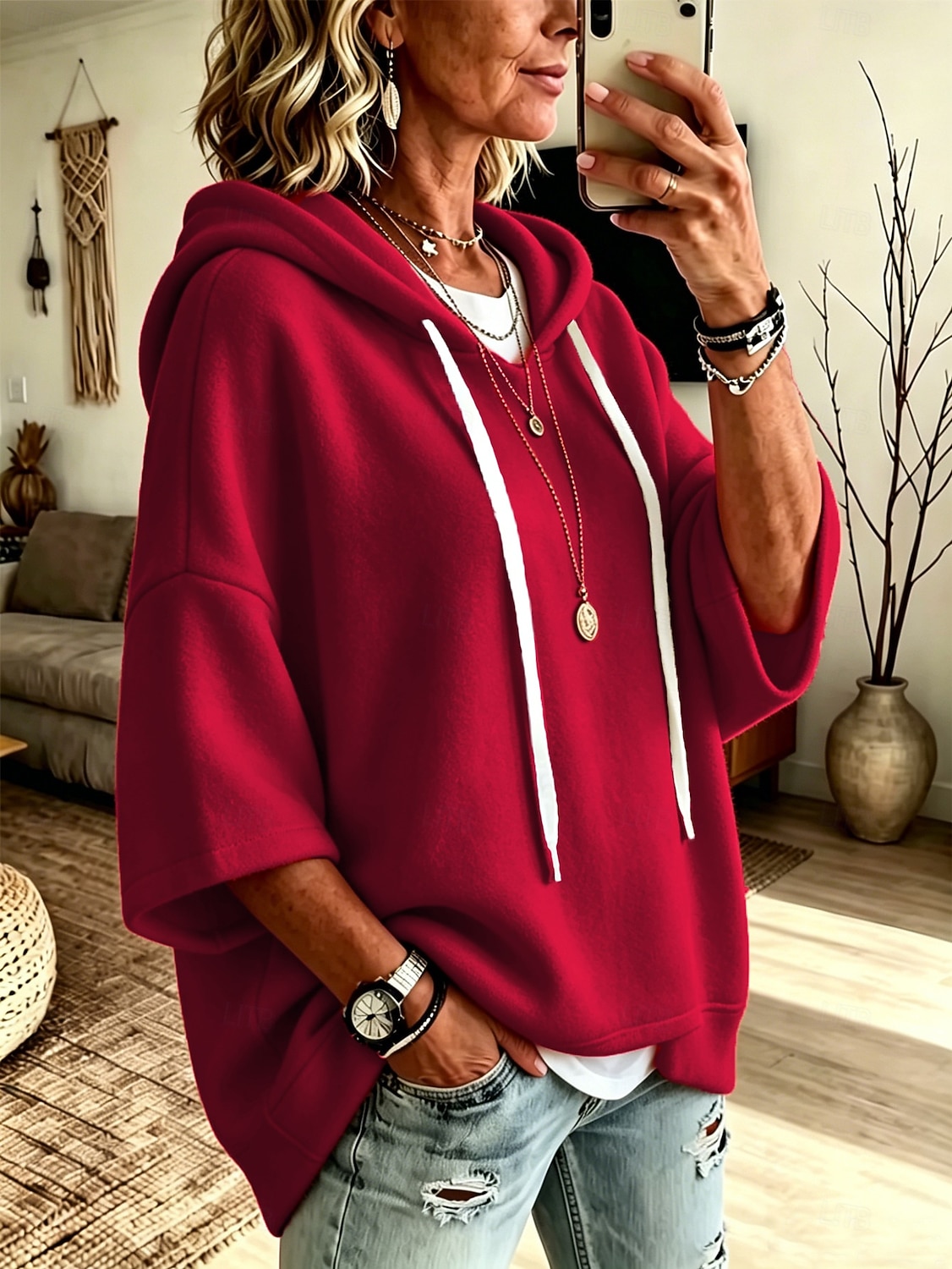 Per donna Felpe con cappuccio Caldo Moderno Manica 3/4 Con Cappuccio Top Regolari Casuale Giallo Chiaro Marrone caffè Rosa Rosso Grigio Primavera Autunno del 2026 a $14.99 –P1