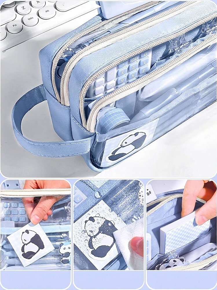 Blau  &Lila Federmäppchen für Schüler, Polyester-PVC-Doppelreißverschlusstasche, großer, transparenter Schreibwarenorganizer für Schulanfang, Unterricht und Prüfungen & reisen 2026 - $11.99 –P3