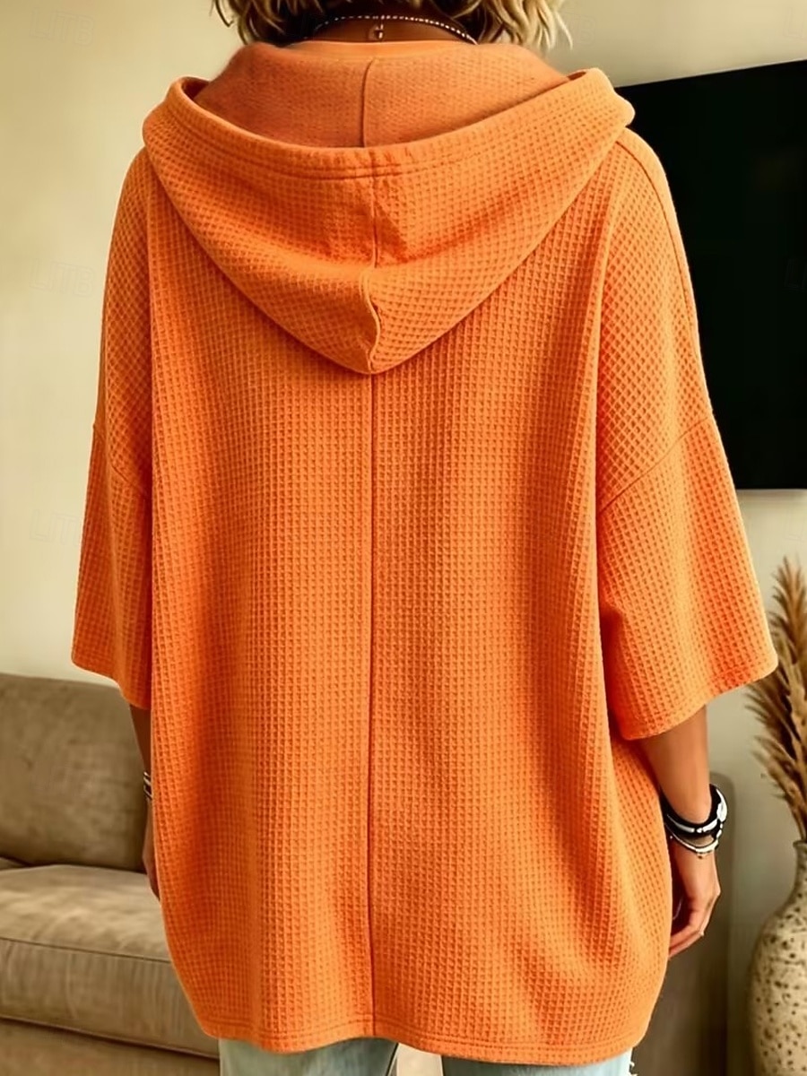 Femmes Sweats à capuche Patchwork Uni Mode Occasionnel Manche 3/4 À capuche Hauts Réguliers Occasionnel Rue Blanche Noir Rouge Orange Printemps Automne de 2026 ? $33.99 –P2