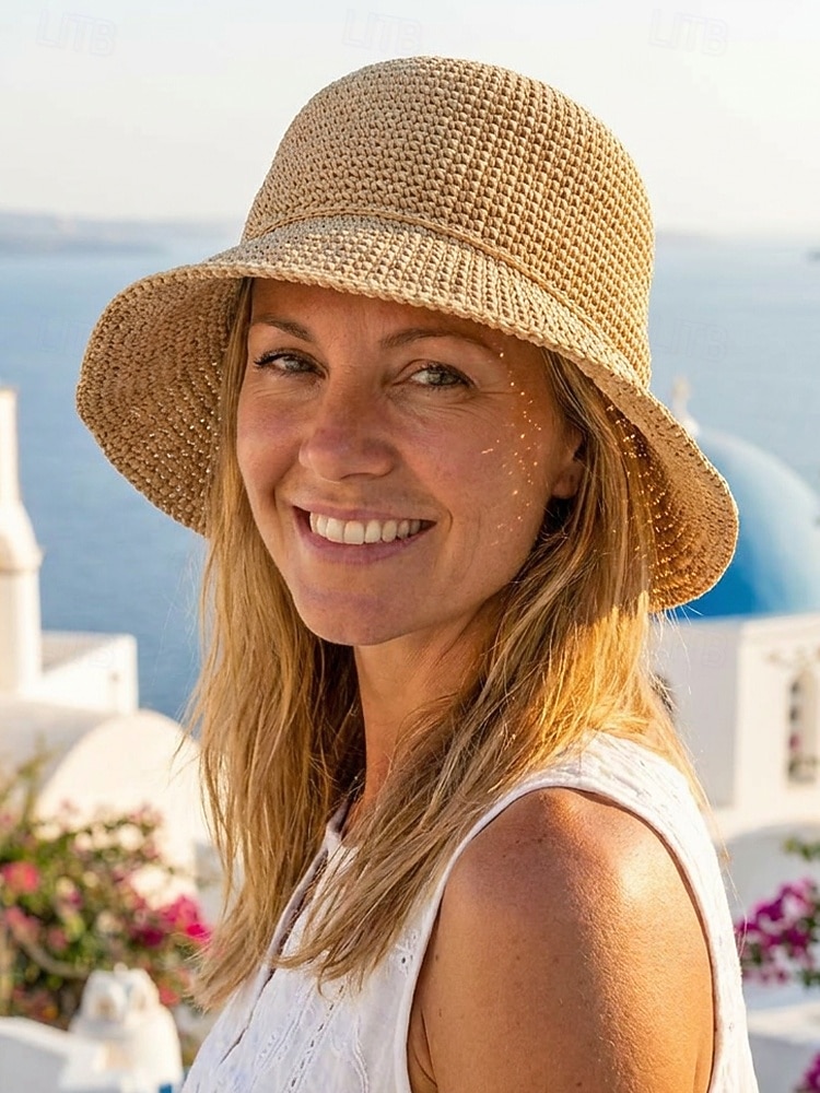 Sombrero de paja plegable estilo boho para mujer con lazo, sombrero de verano tejido y plegable en varios colores para vacaciones en la playa, viajes, fiestas en el jardín, brunch, resort. &uso diario 2026 - $14.99 –P2