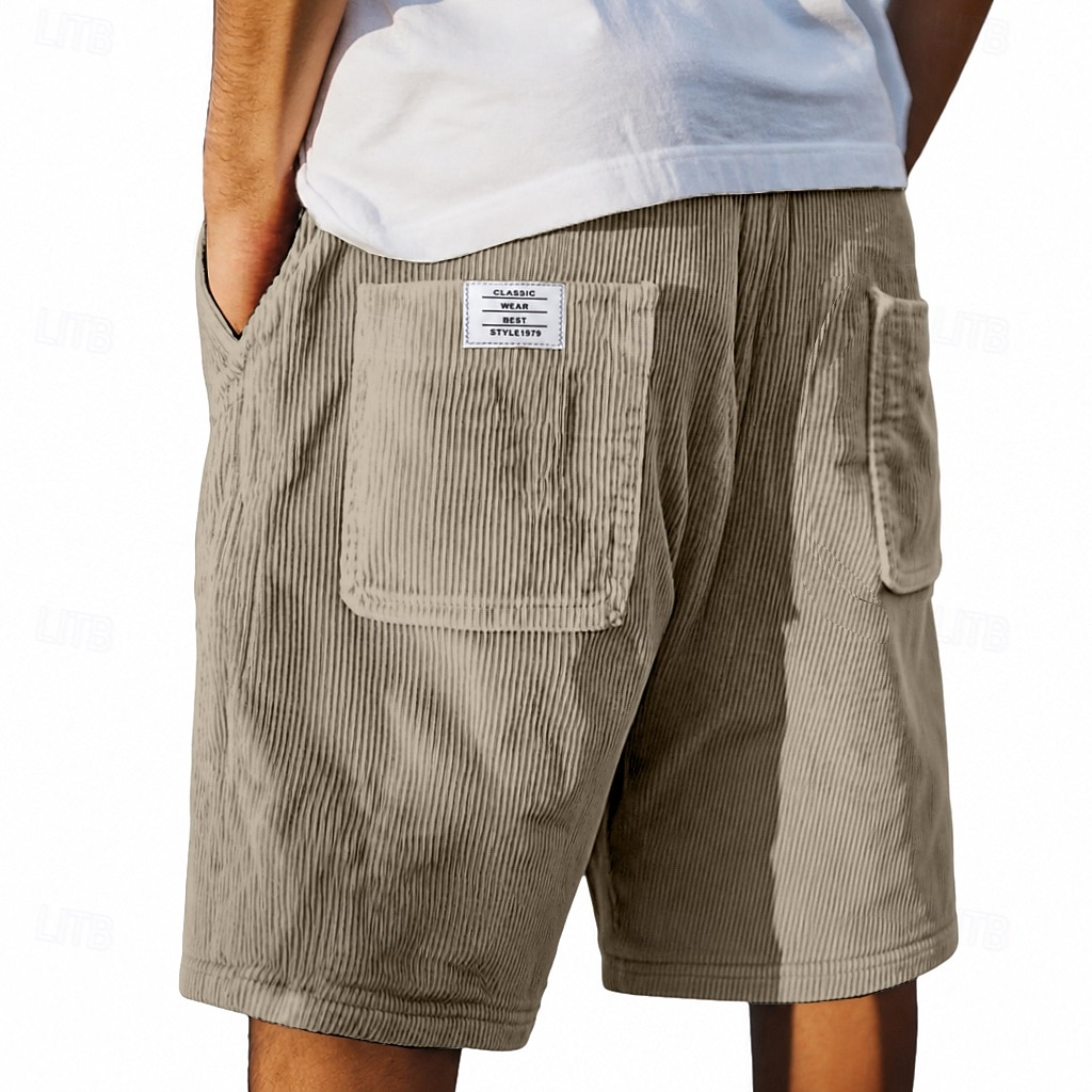 Homens Calção Shorts de verão Shorts casuais Shorts de veludo cotelê Com Cordão Bolsos Cintura elástica Tecido Conforto Respirável Curto Ao ar livre Férias Desporto Casual Cáqui Preto de 2026 por $22.99 –P12