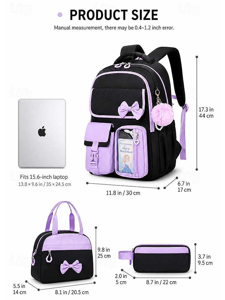 Girls' 3-Piece School Backpack Set, Water-Resistant Polyester Large Capacity Multi-Compartment Bookbag with Padded Straps, Lunch Bag & Pencil Case for School and Travel – Multiple Colors 2026 - €42.99 –P10