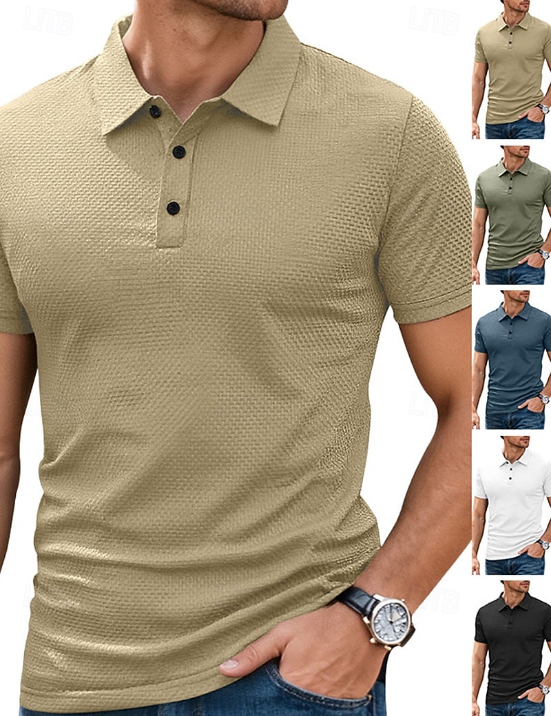 Herren Poloshirts Polohemd aus Eisseide-Seersucker Lässig Straße Revers Kurzarm Basic Modern Einfach Jacquard Leicht Sommer Frühling Blau Weiß Schwarz Khaki Armeegrün Poloshirts 2026 - $21.99 –P1