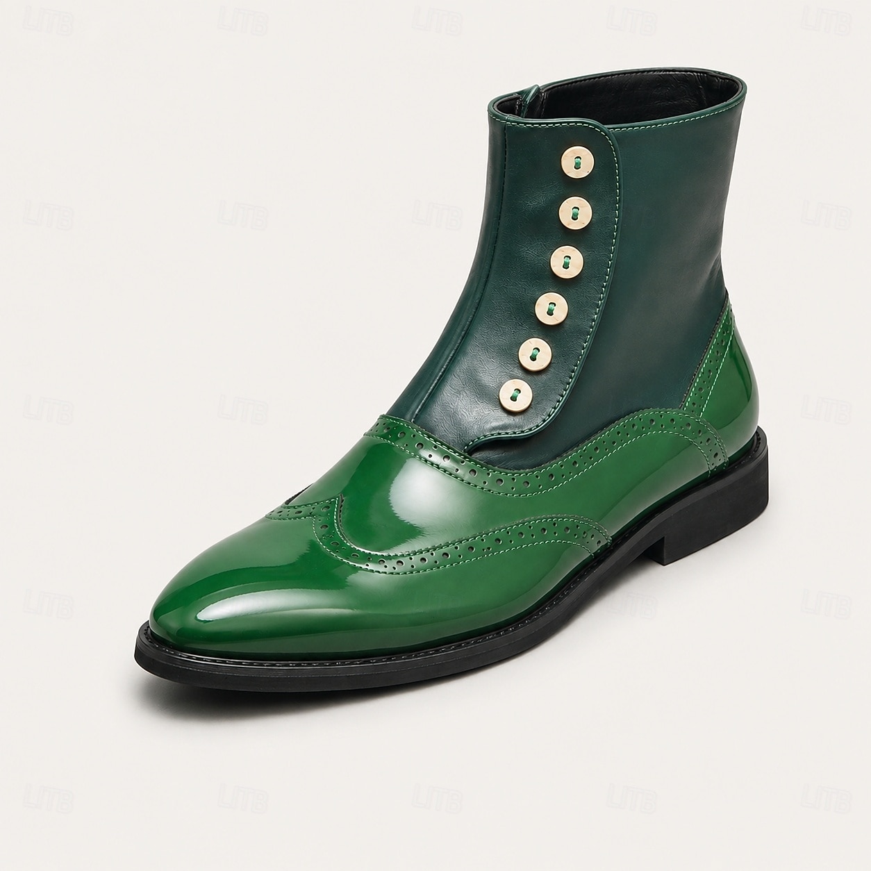 mens green dress boots Men's Ankle Boots, Patent Leather Brogue Boots, Wingtip Pointed Toe Side Button with Low Block Heel for Vintage Formal, Party & Stage Wear 2026 us-size-14