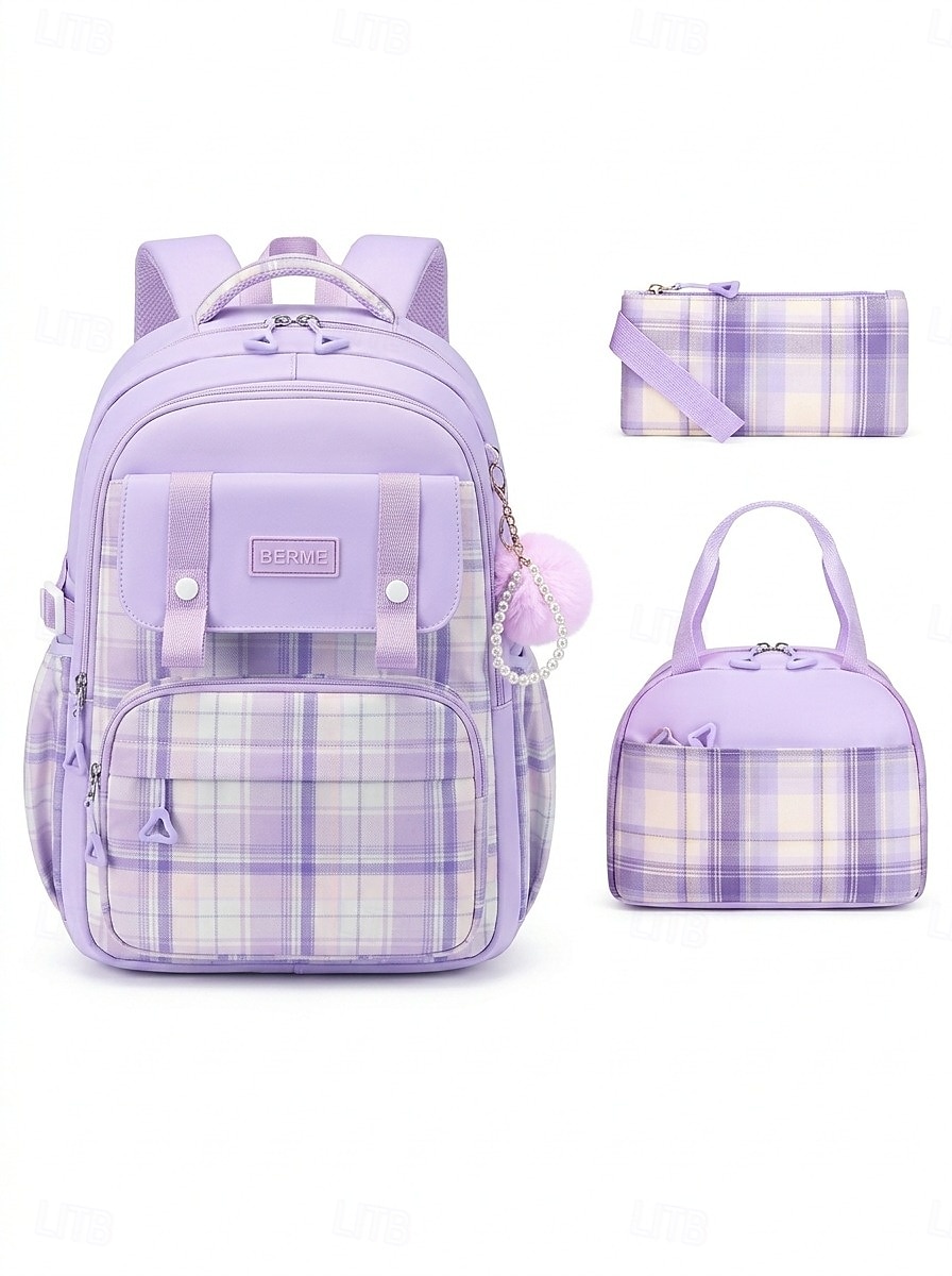 Girls Plaid Backpack for School, Large Capacity Multi Pocket Polyester Bookbag, Cute Pink Travel School Backpack with Laptop Compartment, Water Resistant for Elementary & Middle School 2026 - €42.99 –P13