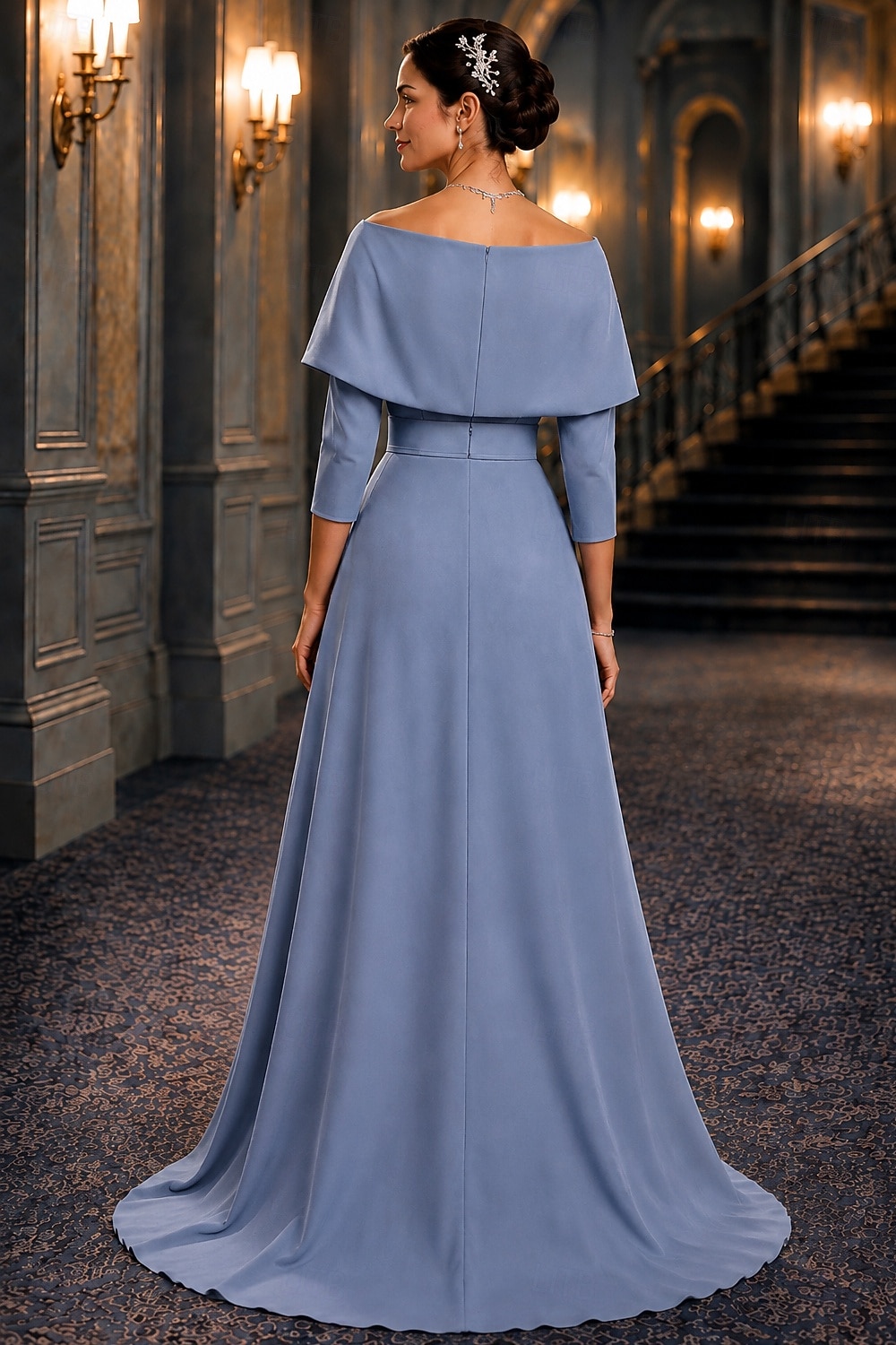 three piece formal dress for women 3 Pantsuit Ankle Length Mother of the Bride 3/4 Length Sleeve Scoop Neck Off Shoulder Elegant Party Wedding Guest Stretch Fabric with Sash / Ribbon 2026 ladies 3 piece suit with waistcoat