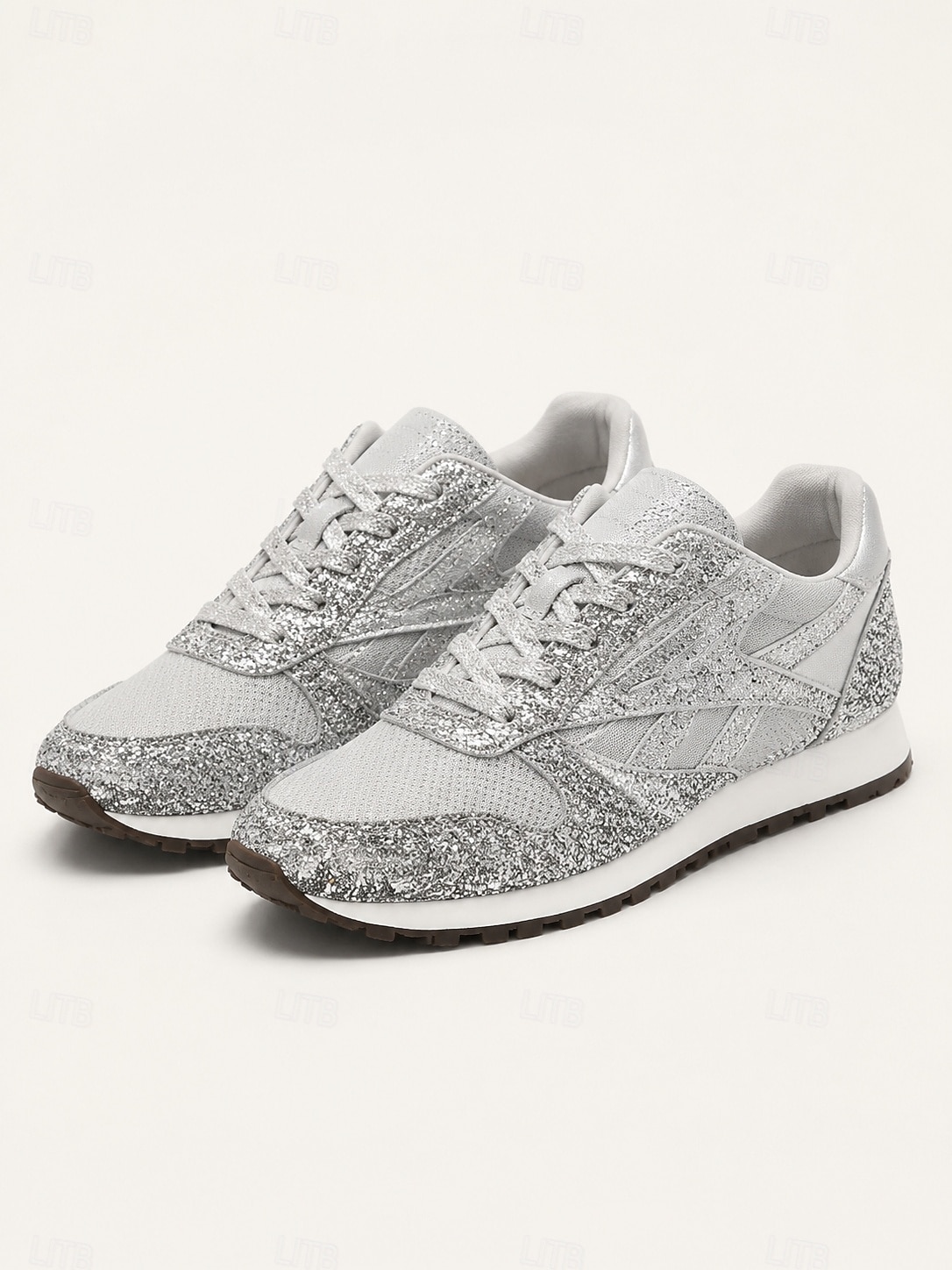 Women's Silver Glitter Sneakers with Rhinestone Embellishments, Lace-Up Low-Top Mesh Fashion Sneakers, Flat Sole Shoes for Fashion-Forward Women, Party, Casual Streetwear & Evening Events 2026 - $32.99 –P15