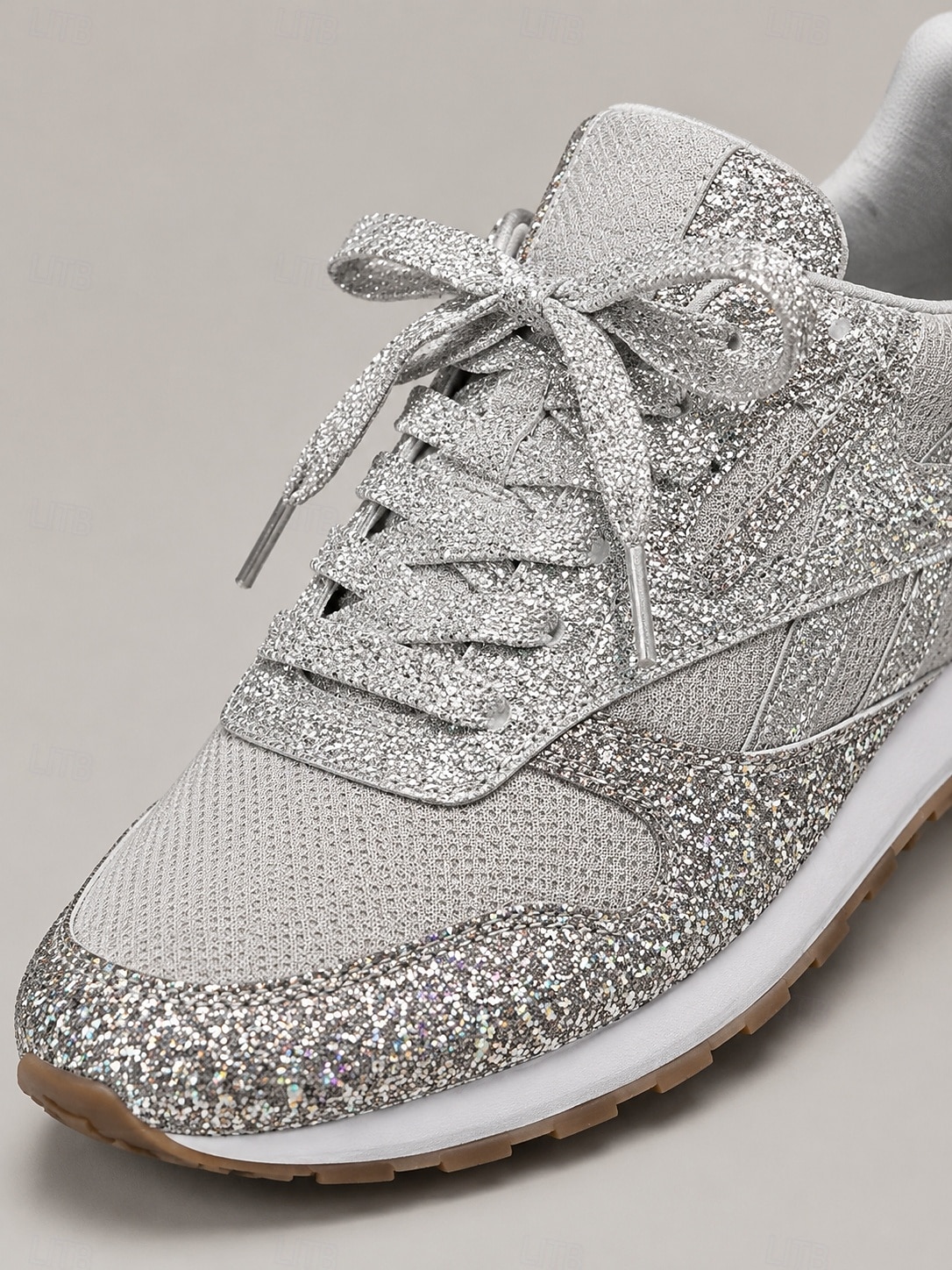 Women's Silver Glitter Sneakers with Rhinestone Embellishments, Lace-Up Low-Top Mesh Fashion Sneakers, Flat Sole Shoes for Fashion-Forward Women, Party, Casual Streetwear & Evening Events 2026 - $32.99 –P12