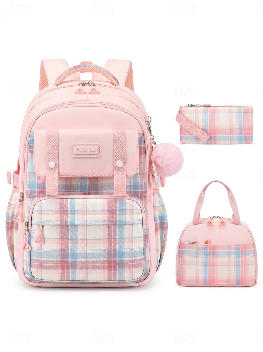 Girls Plaid Backpack for School, Large Capacity Multi Pocket Polyester Bookbag, Cute Pink Travel School Backpack with Laptop Compartment, Water Resistant for Elementary & Middle School 2026 - €42.99 –P3