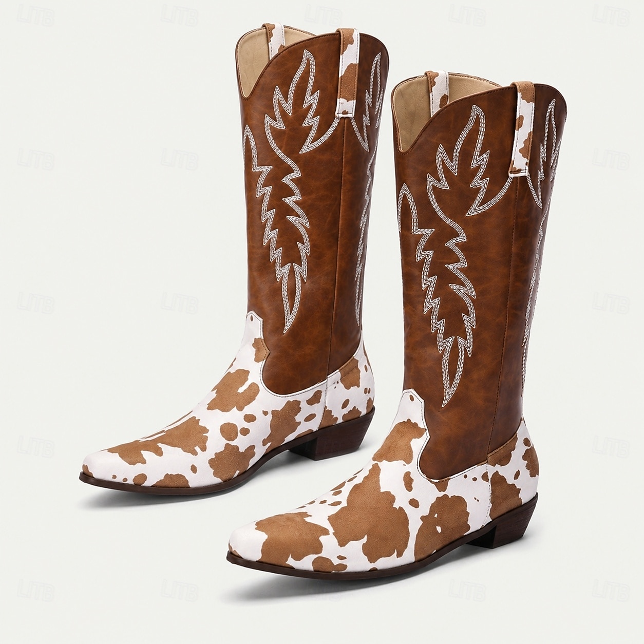 Men's Cowboy Boots Brown & White Cow Print Western Boots, Faux Leather ...