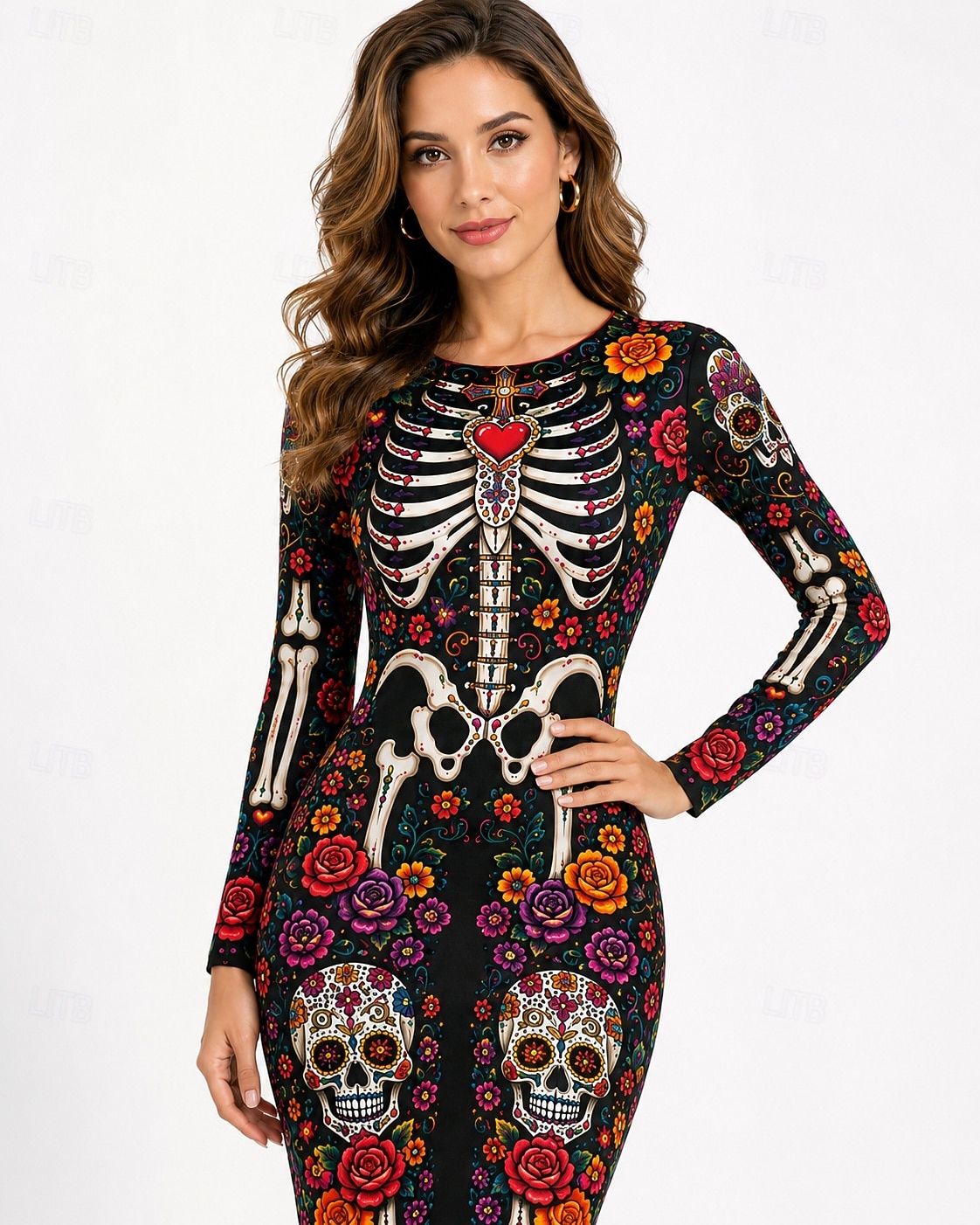 skull bodycon dress Halloween Mini Skeleton Sugar Skull Gothic Sexy Adults' Women's Halloween Carnival Day of the Dead Party Performance Casual Daily width:78 Size:XXL / US 14 Can You Wear Black Adjustable shaping fits wide