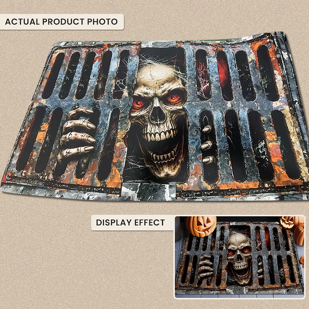 Halloween 3D Optical Illusion Doormat Skeleton Prison Front Door Mat Rusty Metal Gate Skull Indoor Outdoor Entrance Rug Creepy Halloween Porch Decor 2026 - $15.99 –P1