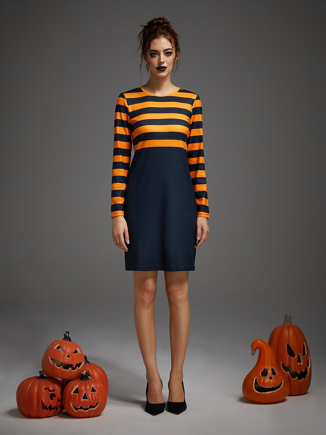 Halloween Dress Bodycon Pumpkin Gothic Orange Black Striped Adults' Women's Halloween Carnival Party Performance Casual Daily Easy Halloween Costumes Dress Up 2026