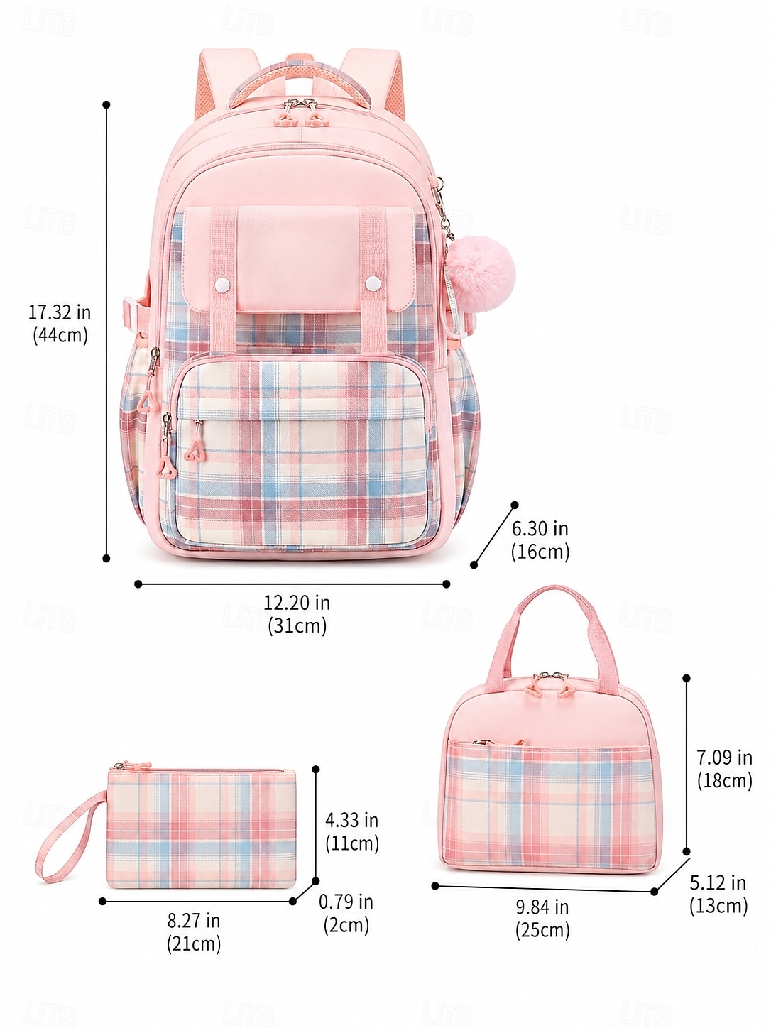 Girls Plaid Backpack for School, Large Capacity Multi Pocket Polyester Bookbag, Cute Pink Travel School Backpack with Laptop Compartment, Water Resistant for Elementary & Middle School 2026 - €42.99 –P2