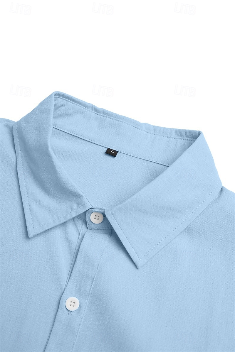 Men's Shirt Linen Shirt Summer Shirt Beach Wear Button Up Shirt Plain Casual Daily Blue Black White Pink Long Sleeve Collar Spring & Summer Clothing Apparel 2026 - $8.49 –P7