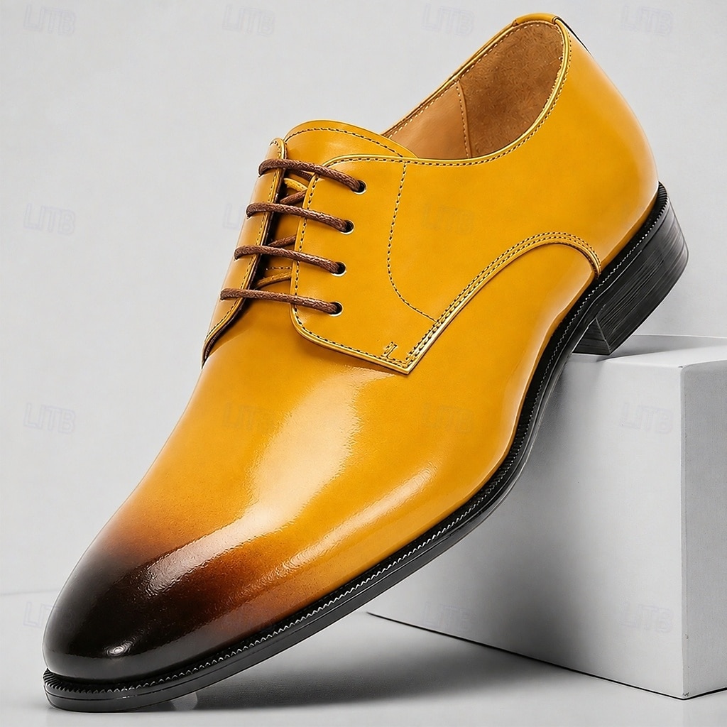 yellow patent leather dress Men's Premium Derby Shoes – Genuine Cowhide, Shiny Finish, Classic Elegant Style, Comfortable Shoes for Men, Perfect for Office, Weddings and Special Occasions 2026 Winning is for the Birds