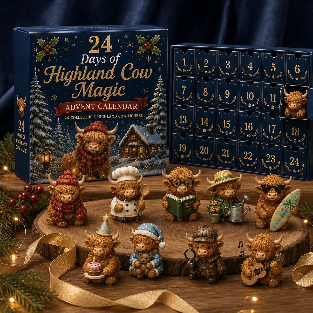 Highland Cow Magic Advent Calendar 24 Days Christmas Gift, 24 Collectible Highland Cow Figures, Cute Farm Animal Countdown Calendar with Surprise Toys, Fun Xmas Holiday Gift for Kids, Teens 2026 - $29.99 –P6
