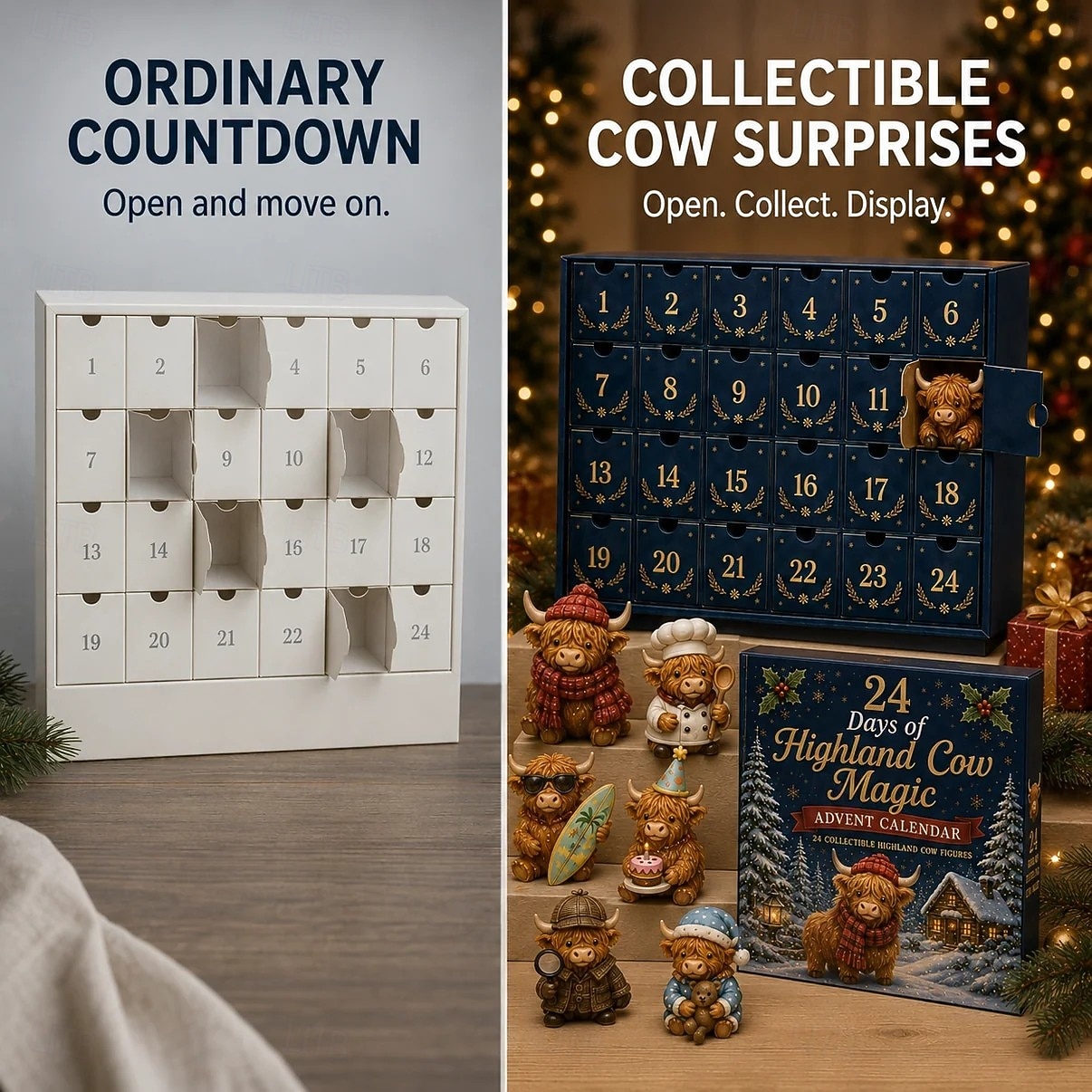 Highland Cow Magic Advent Calendar 24 Days Christmas Gift, 24 Collectible Highland Cow Figures, Cute Farm Animal Countdown Calendar with Surprise Toys, Fun Xmas Holiday Gift for Kids, Teens 2026 - $29.99 –P7
