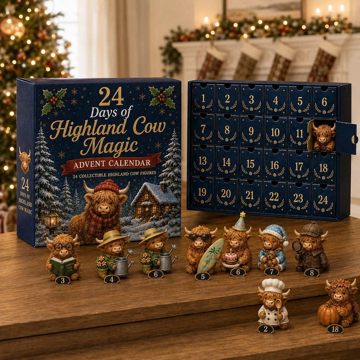 Highland Cow Magic Advent Calendar 24 Days Christmas Gift, 24 Collectible Highland Cow Figures, Cute Farm Animal Countdown Calendar with Surprise Toys, Fun Xmas Holiday Gift for Kids, Teens 2026 - $29.99 –P4