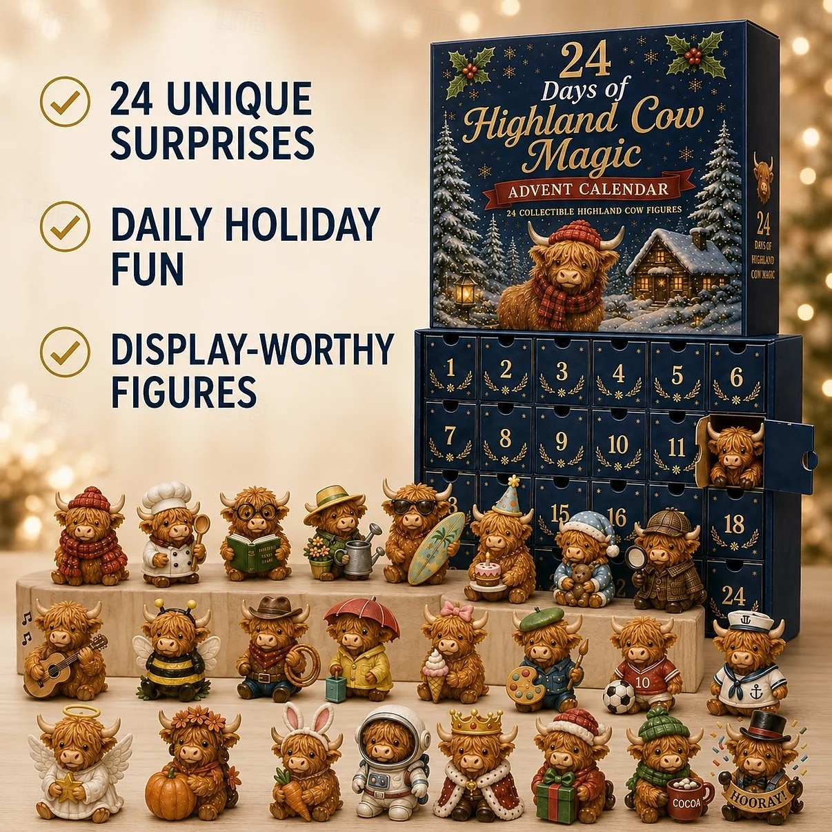 Highland Cow Magic Advent Calendar 24 Days Christmas Gift, 24 Collectible Highland Cow Figures, Cute Farm Animal Countdown Calendar with Surprise Toys, Fun Xmas Holiday Gift for Kids, Teens 2026 - $29.99 –P2