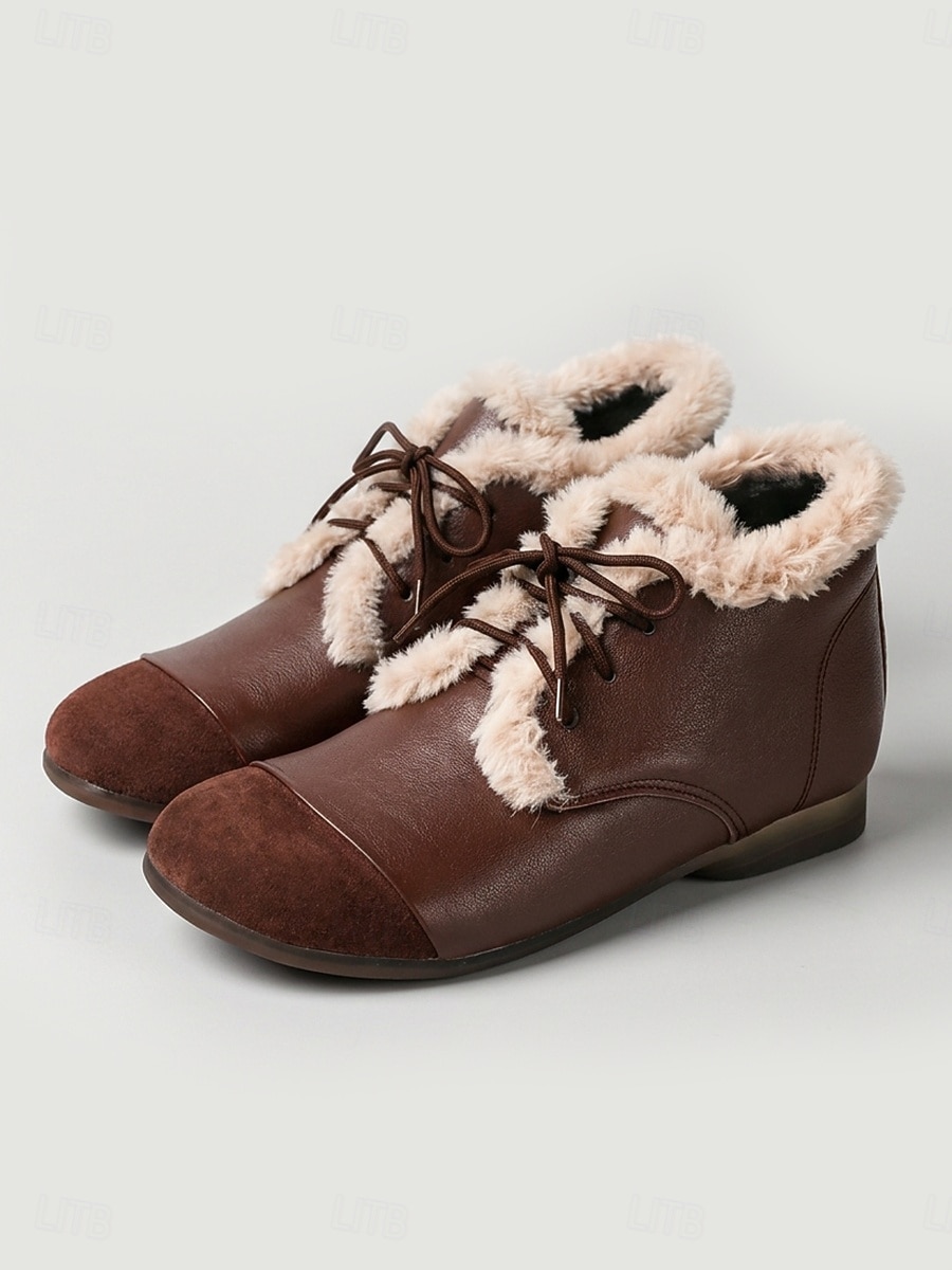 Fleece Bootie Pattern Women's Dark Brown Wide-fit Cowhide Leather Ankle Boots – Fleece-Lined ...
