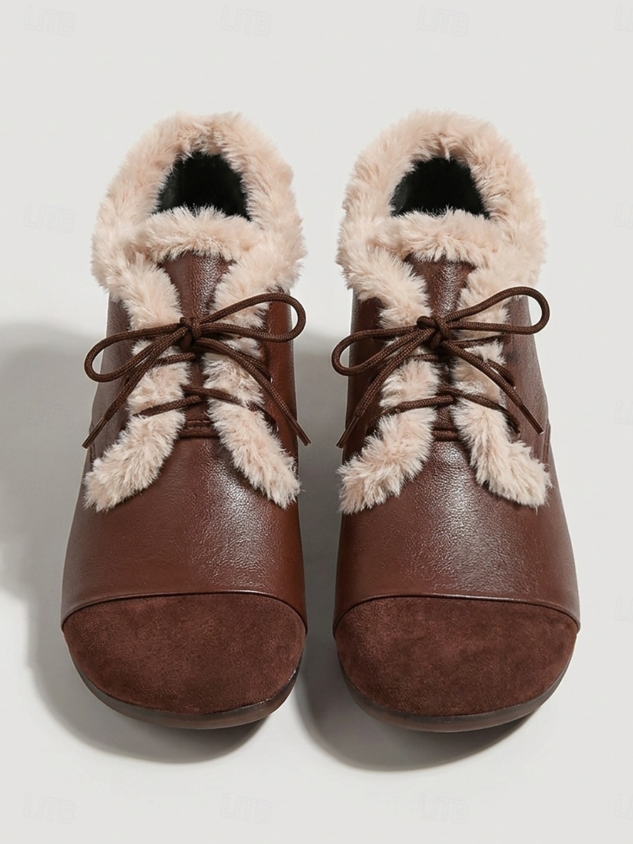 Fleece Bootie Pattern Women's Dark Brown Wide-fit Cowhide Leather Ankle Boots – Fleece-Lined ...