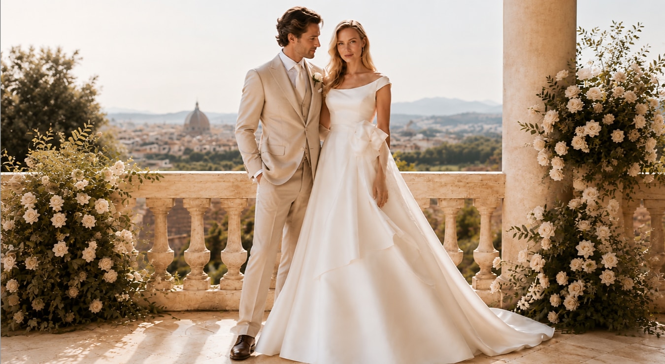 Wedding couple celebrating