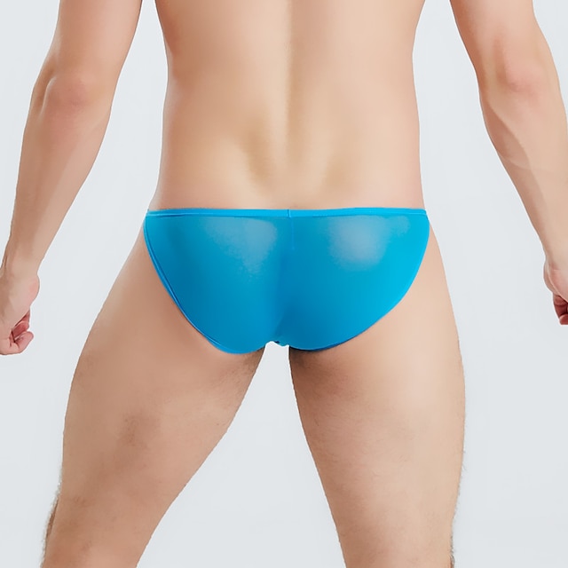 Men's Mesh Briefs Stretchy Low Waist Underwear 1 PC Sexy Briefs Ultra-thin  See Through Slip Hombre Micro Bikini Sheer Panties Blue S 2024 - $11.99