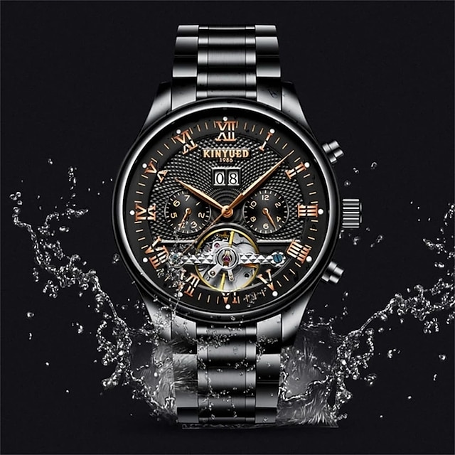 KINYUED Man Watch Luxury Leather Waterproof Wristwatch Mechanical Automatic  Military Watch for Men Relogio Masculino Men's Gifts