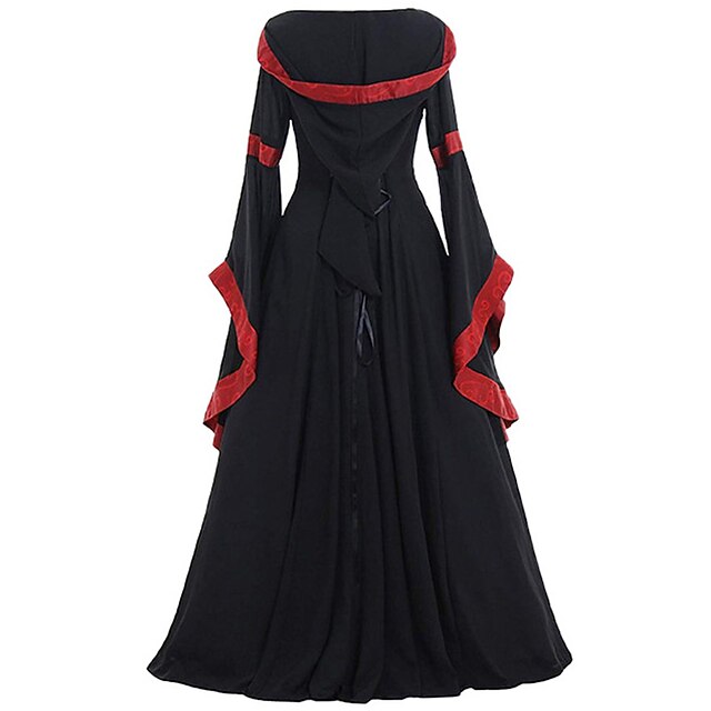 Robe Femme Style Renaissance Halloween - Robe Manches Longues Ceinturée Imprimés Festifs Fantaisie