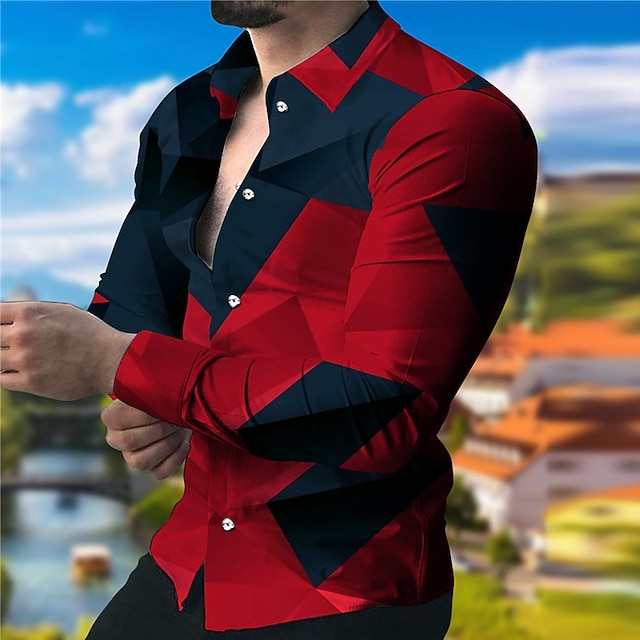 Men's Color Block Geometric Pattern Geometry Shirt Button Up Shirt