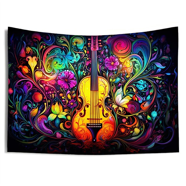 Arazzo Reattivo Ai Raggi UV Con Chitarra E Concerto Rock - Poster Artistico Da Parete In Poliestere, Taglie Disponibili: 100x75, 130x150, 150x203 Cm