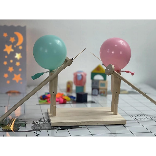Handmade Wooden Fencing Puppets,Balloon Bamboo Man Battle Game for 2  Players, Whack a Balloon Party Games with 20PCS Balloons or includes 120PCS  Balloons Toothpicks as Swords (Assemble By Yourself) 2024 - AED 76