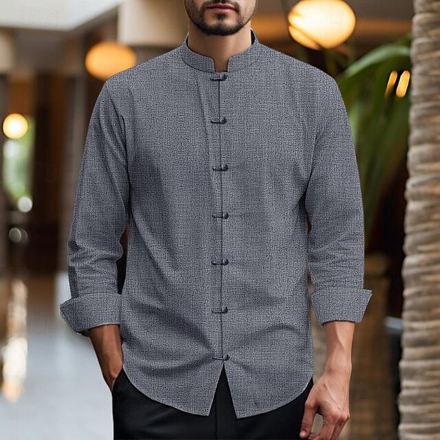 Chemise Décontractée Coton Lin Tai Chi Homme Femme - Haut Ample Manches Longues Voyage Hawaiien
