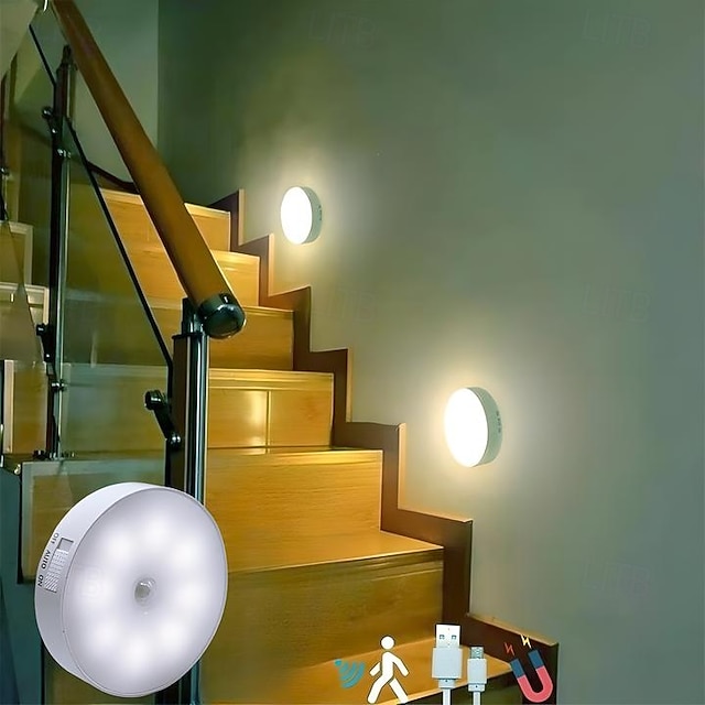 LED-Nachtlicht Mit Bewegungsmelder – Wiederaufladbar Per USB, 8 Farben, 3 Modi, Magnetisch Oder Mit Klebehalterung (2 Stück)