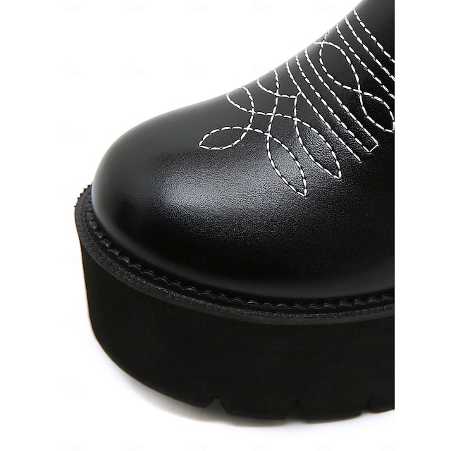 Botas vaqueras occidentales con plataforma negra para mujer - Main Image