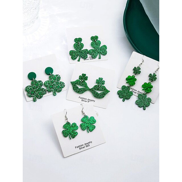 Orecchini A Cerchio Con Trifoglio Portafortuna Per San Patrizio - Gioielli Donna In Legno E Lega, Leggeri E Colorati, Ideali Per Festività Irlandesi