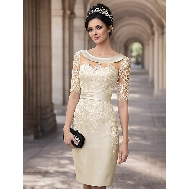 elegant short mother of the bride dresses Shirt Collar Sleeves Floor Length Dr This fitted midi dress features a refined bateau neckline and eye Short Mother of the Bride