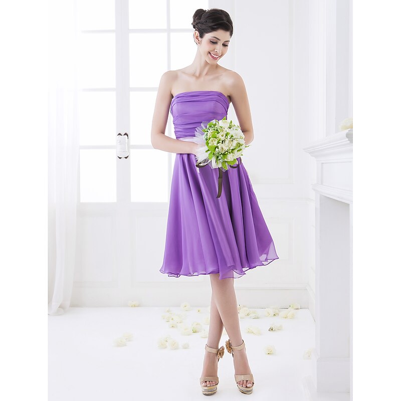 strapless knee length bridesmaid dresses A-Line Chiffon Dress with Ruched by LAN TING BRIDE® 2026 feature_Sexy and Sleek