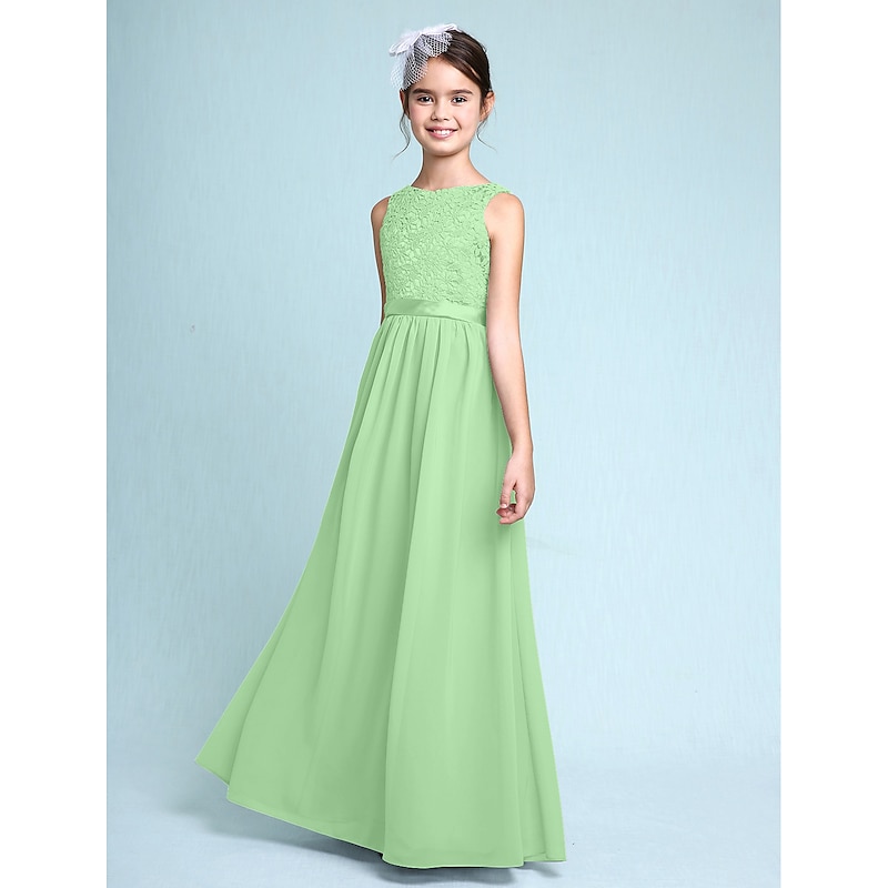 TS A Line Floor Length Scoop Neck Chiffon Junior Bridesmaid Dresses Gowns With Lace Kids Wedding Guest Dress 4 16 Year dress to impress 2024 2024 87.99