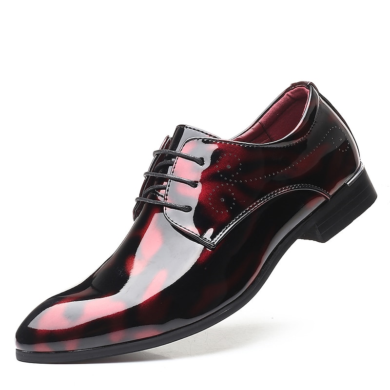 Men's Glossy Burgundy Patent Faux Leather Lace-Up Dress Shoes with Brogue  Detailing - Formal Oxford Shoes for Weddings, Parties, and Business Events  2026 - $46.99